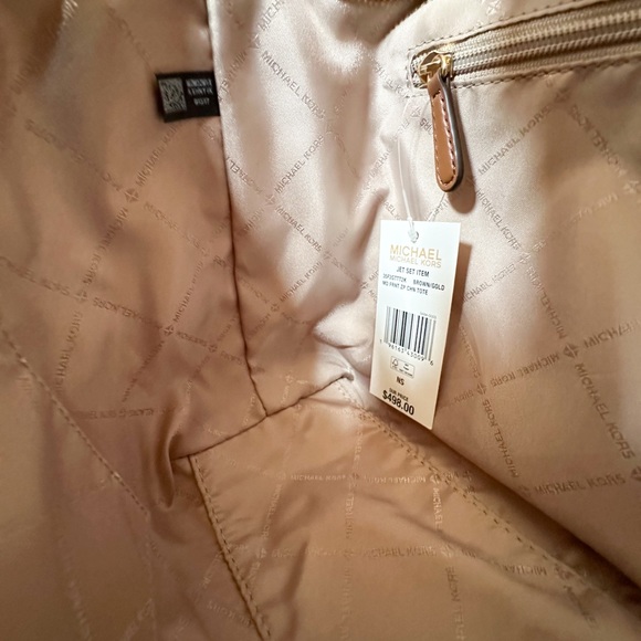 Michael Kors Jet Set Item M Shoulder Chain Tote Bag MK Gold Signature Brown - Picture 9 of 11